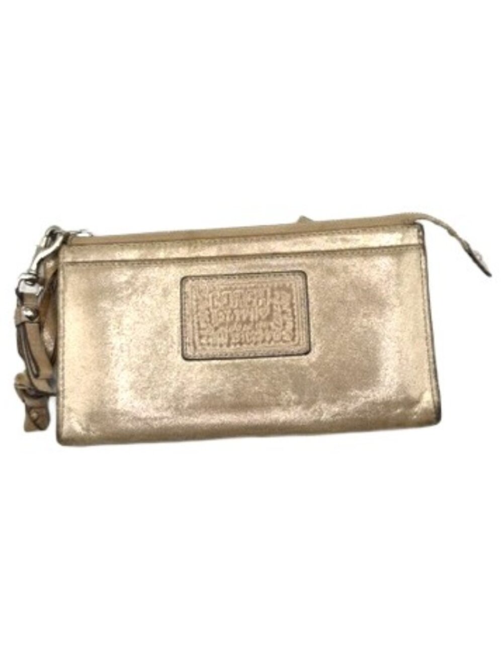 Coach Poppy Metallic Gold Graffiti Logo Wristlet Wallet Y2K